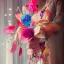 Placeholder: delicate bouquet of lace pearls and feathers, chiaroscuro, vivid colors, festive colors, dramatic lighting, beautiful composition, aesthetic layout