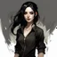 Placeholder: pretty girl, aged 15, black hair, black jumpsuit, dystopia