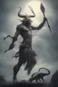 Placeholder: A worrier holding a spear fighting with a creature from another world