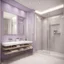 Placeholder: hotel bathroom, modern classic style, lavender colors, 3d