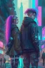 Placeholder: Science fiction, cyberpunk, girl and guy, love at first sight, city street