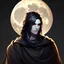 Placeholder: God, Moon King, Male, silver skin, portrait, max detail, hd, dark hair, dark souls style, detailed eyes, eye color blue