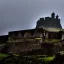 Placeholder: A dark, medieval fort in the distance atop a mountain.