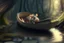 Placeholder: mouse in boat, in forest by stream, book illustration, fine detail, 4k, trending, volumetric light, depth of field