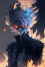 Placeholder: Anime with wight hair and black clothes and power fire