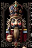 Placeholder: Centered, Ornate, Collectable Trading Card of lisa frank pattern fantasy character portrait of Crisp Digital Art, holiday nutcracker by Aleksi Briclot, T-Shirt Design, Black Background, Detailed Frame, Border, in SNES arcade game, ultra realistic, wide angle, intricate details, retro Nintendo bitmap pixel art, highly detailed by peter mohrbacher, wayne barlowe, , hajime sorayama aaron horkey, gaston bussiere, craig mullins