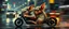 Placeholder: master oil painting by Rembrandt, glasses and ticks, cyberpunk imagery synchronized stylized fluffy gremlin with wolf rat aura laying low with drumming kit flat power trike , wet reflective salt flat city, fast motion blur background