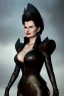 Placeholder: Geena Davis as evil queen in black leather, leather, busty, cleavage, angry, rage, stern look. character design by cory loftis, fenghua zhong, ryohei hase, ismail inceoglu and ruan jia. unreal engine 5, artistic lighting, highly detailed, photorealistic, fantasy