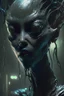 Placeholder: Black slimy alien,realistic face, soft, delicate,intricate, cyberpunk, powerful, horror, sharp focus, octane render, post-processing, epic composition, elegant, studio lighting, fiona staples, mandy jurgens, david finch, guillermo del toro