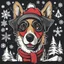 Placeholder: Vector graphic for t-shirt design, sticker, centered circle masked, (smiley Santa dog, Party, Graffity, streetwear, Tree, Snowflakes, Christmas scene), retro style, white clean background, solid white background, Vivacious, Cheiron Crush, Furry, fisheye, Houdini rendering, Grainy, badge, black colors, Grindhouse, Beautiful lighting, Realistic dramatic lighting, highly detailed environment, cinematic quality, Redshift render, 4k