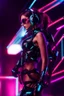 Placeholder: Beautiful super model pretty woman robotic fullybody ,headphone with sunglasses colorsfull ,background neon light