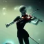 Placeholder: realism, violinist pitch black void, fantasy art, spray paint