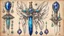 Placeholder: ((HAND_DRAWN_JEWELED_BLUEPRINT)) detailed topical view schematic of a bone_dagger_with_pearlescent_chain_and_gemstones on ((jeweled_text_covered_parchment_with smoldering_edges_and_bold_lines)), vivid tattoo ink, shiny glass jewels and iridescent feathers, masterpiece, 16k, ultra-detailed, sharp focus, ((green and orange)), deep color, vibrant, wet, gloss