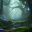 Placeholder: Dark fantasy concept art, dynamic lighting, Intricately detailed, Splash screen art, deep color, Unreal Engine, volumetric lighting, blue flowers, moss, leather, creek, flowing water, fantasy dark forest artwork,