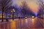 Placeholder: Night, square bench, lanterns, alfred sisley impressionism painting