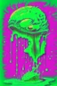 Placeholder: Vintage illustration of a slimey green brain melting, cartoonist animation style, hand drawn, neon lighting, gross art, pop punk, 90s anime inspired, airbrushing, post modern, horror cut, gradient chrome abberations, retro weird drawings, alien brain matter, blood spatter , scifi punk