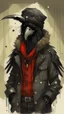 Placeholder: An illustration by Miyazaki and Rothko of a human-like raven with a punk leather jacket within a Christmas atmosphere.