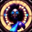 Placeholder: a black woman with blue crystal sunglases dancing in the club, steam punk, realistic, made in octane, cinematic, ultra-realistic, extremely detailed octane rendering, 8K, VRAY Super Real ar 2:3, dof photorealistic futuristic 50mm lens hard lighting dark gray tintype photograph, realistic lighting