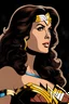 Placeholder: dark brown wood panel background with an overhead spotlight effect, Marie Osmond dressed as Wonder Woman facing to the side looking back over her shoulder, full color -- Absolute Reality v6, Absolute reality, Realism Engine XL - v1