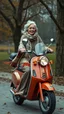 Placeholder: Hieronymus Bosch style , marilyn monroe , wearing a scarf on electric scooter 4k