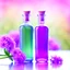 Placeholder: Draw two bottles on a beautiful delicate background, the delicate purple flowers are blurred from behind