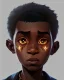 Placeholder: Portrait of a handsome black skinned toddler warlock boy with dark hair by Jim Kay