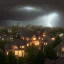 Placeholder: suburban homes, rooftop view, heavy dark storm encroaches, some homes have a magic dome construct protecting from the storm. 8k resolution, high-quality, fine-detail, iridescent, intricate, detailed matte, volumetric lighting, illustration, brian froud, howard lyon, selina french, anna dittmann, annie stokes, lisa parker, greg rutowski