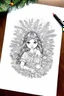 Placeholder: coloring page of a Christmas drawing, A4, white background, black and white, magical style, dreamy, detailed drawing, christmas magic