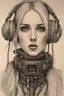 Placeholder: Singer Danish MØ face, style cyberpunk, watercolor illustration by <John Kenn Mortensen>,