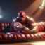 Placeholder: wrestler doing a piledriver on a sofa that looks like a man, 4 k, down-light, soft light, depth of field, photo realism, trending on art station, high detail, spray paint