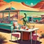 Placeholder: 1950’s retro sci-fi space alien visit a diner in the desert