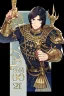 Placeholder: A handsome 30 year old knight, black hair, dark blue eyes, male bob haircut, in black-and-gold plate armor, no beard, european, portrait