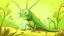 Placeholder: fantasy cartoon style illustration: a grasshopper hopped out of his burrow