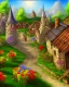 Placeholder: medieval fantasy village with flowers rpg art painterly