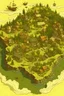 Placeholder: treasure map of an island with a tavern, bunch of houses and a huge forest situated far from the houses and tavern. overview prespective with aesthetic yellow shade