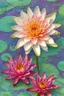 Placeholder: Waterlily flowers watercolor patchwork, fantasy, fantastic, no corners, Kandinsky dot line drawing, highly detailed, exquisitely intricate, beautiful, clear, high quality, colorful Modifiers: Ernst Haeckel Cathrine Abel