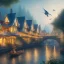 Placeholder: birds building houses by the river,big bridges and balconies, 4k, Highly Detailed, perfect eyes, Digital Illustration, Cinematic Lighting, Realistic, Sharp Focus, Centered, Beautifully Lit, Bioluminescent by Stanley Artgerm Lau