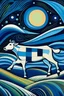 Placeholder: una vaca saltando en la llanura pampeana argentina bajo una luna brillante al estilo de JUAN GRIS