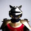 Placeholder: beautiful smooth realistic Japanese samurai robot cat body, run on dark cosmos background, dog еye, extremely sharp detail, finely tuned detail, ultra high definition, 8 k, unreal engine 5, ultra sharp focus, accurate sword wings, positive smile