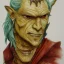 Placeholder: dungeons and dragons, fantasy, goblin, king, ochre skin, watercolour, distinct face, portrain, head