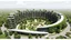 Placeholder: A unique residential complex designed as a large, smooth torus (doughnut) shape. The circular structure encloses a lush, green courtyard, and the outer walls are a mix of glass and vegetation. The curvature of the torus creates a sense of fluidity and unity, with the apartments arranged to follow the continuous curve of the building. Award-winning photograph.