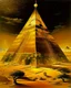 Placeholder: A golden yellow pyramid kingdom with flashing light painted by Salvador Dali