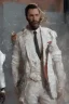 Placeholder: 8K, a Highly detailed stunning portrait of Dom man with a submissive woman, white suit, beard, and short hair, bad boy