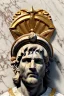 Placeholder: Ultra Realistic image, Roman sculpture, white marble material, Lionel Messi, gold Laurel leaves wreath, renaissance ornaments, radial gold lines, one gold star in heart, gold sun ornament back, blue background, chisel style, waist up portrait, emperor style, epic, celestial, cinematic lighting, God light, god rays, 4k resolution, smooth details, ornate details, soft lighting, unreal engine 5, art station, substance 3d.