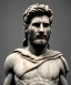 Placeholder: Gran angular, Realistic image, roman sculpture, marble material, Lionel Messi with Laurel wreath model, miguel angel style, emperador, God light, god rays, 4k resolution, perfect details, ornate details, soft lighting, unreal engine 5, soft cyan background.