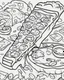 Placeholder: Coloring book, cartoon drawing, clean black and white, single line, white background, slice of pizza