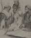 Placeholder: Pencil sketch of Four doctors are discussing ، on lined paper