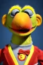 Placeholder: Waist up muppet Portrait, Nicolas maduro us muppet doll, Venezuelan president, tracksuit red blue and yellow, mustache, photo studio, red background, unreal engine 5, concept art, art station, ray tracing, lumen lighting, ultra detail, volumetric lighting, 3d.