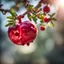 Placeholder: a red pomegranate on the branch, back lighting, blurred background