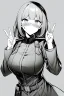 Placeholder: military girl, surprsed face, greyscale